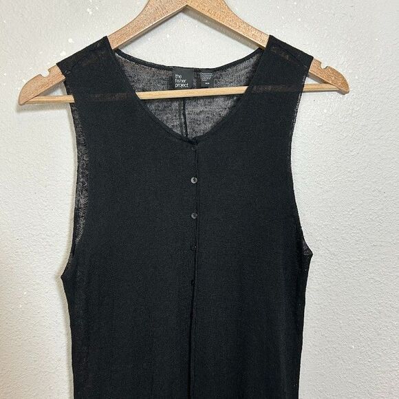 Eileen Fisher Project Duster Cardigan M Black Hemp Layering Sleeveless Lagenlook - Picture 4 of 8